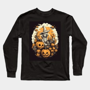 witch with her pumpkins - halloween design Long Sleeve T-Shirt